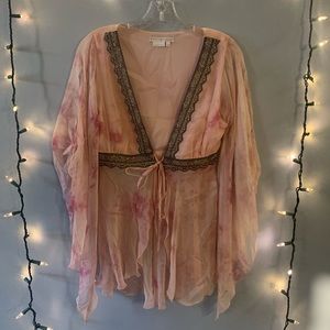 To the max pink chiffon sheer bell sleeve top